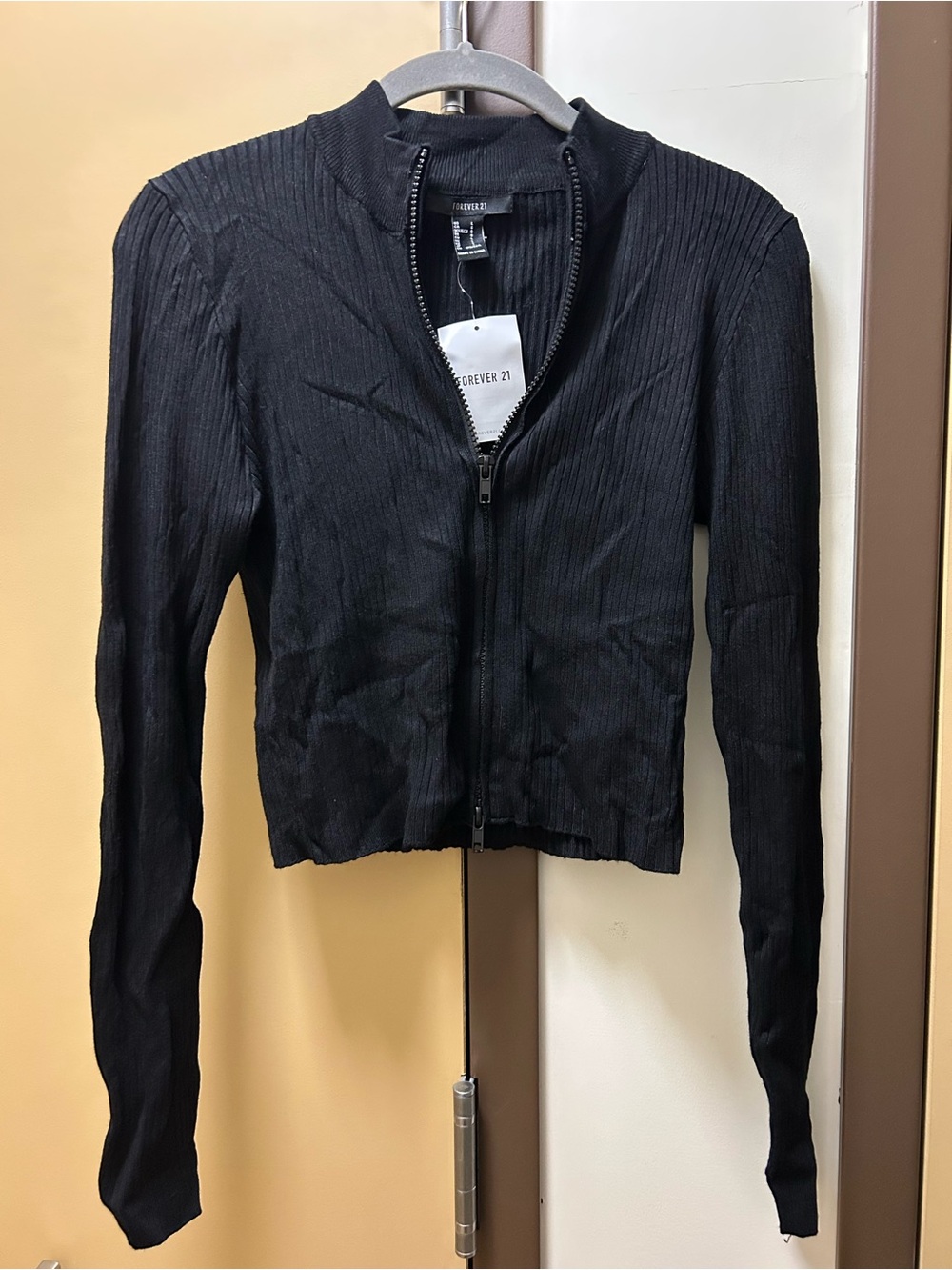 Forever 21 Black Ribbed Zip Up Jacket Top